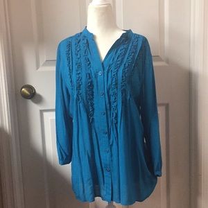 EUC Teal lightweight peasant blouse.